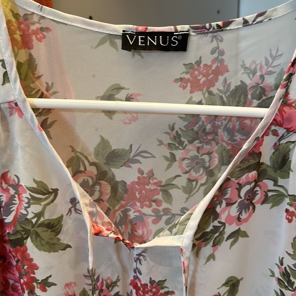Venus - Floral Sheer Blouse with Elastic Accents and Neck Tie in size Small - Picture 2 of 4
